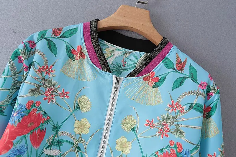 Новинка, осенняя AliExpress, корейский стиль, Повседневная Женская куртка на молнии с воротником-стойкой и принтом