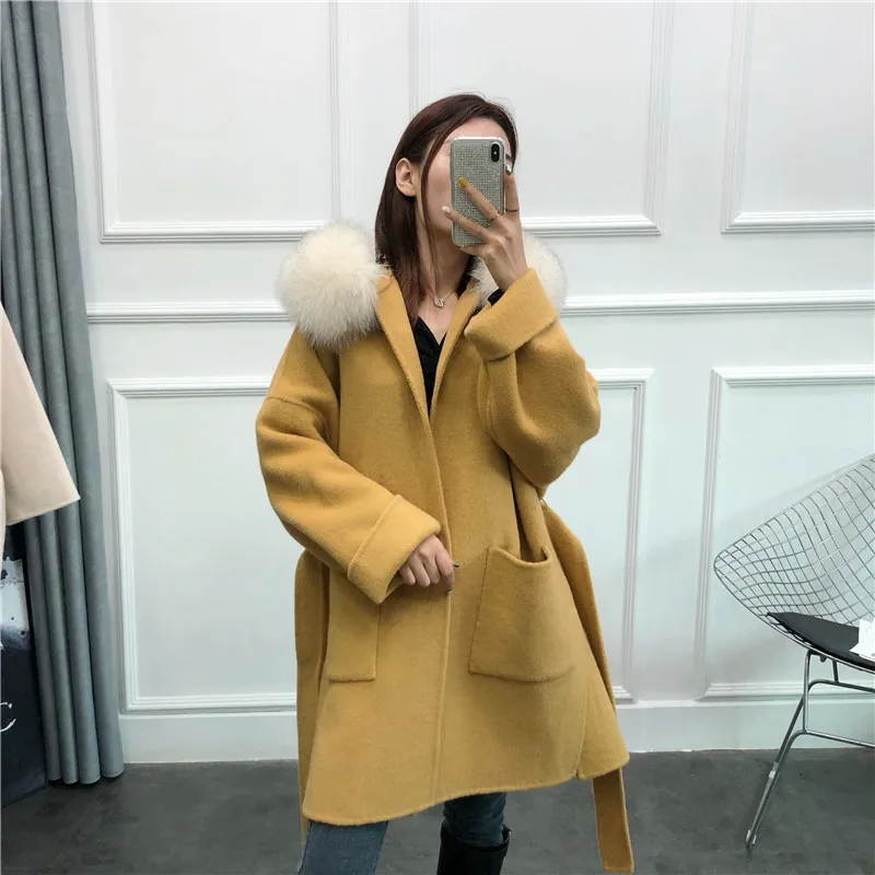 Женское кашемировое пальто OFTBUY, с натуральным лисьим мехом на капюшоне, зимняя шерстяная дамская куртка на каждый день