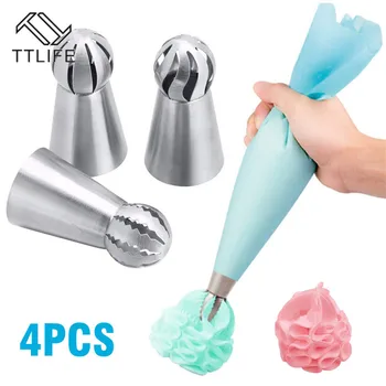 

4PCS/Set Silicone Kitchen Accessories Icing Piping Cream Pastry Bag Stainless Steel Ball Nozzle Set DIY Cake Decorating Tips Set