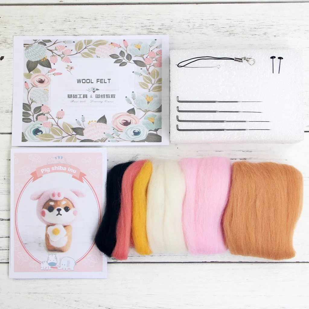 

2020 New Pig Doll Wool Felt Craft DIY Non Finished Poked Set Handcraft Kit For Needle Material Bag Pack