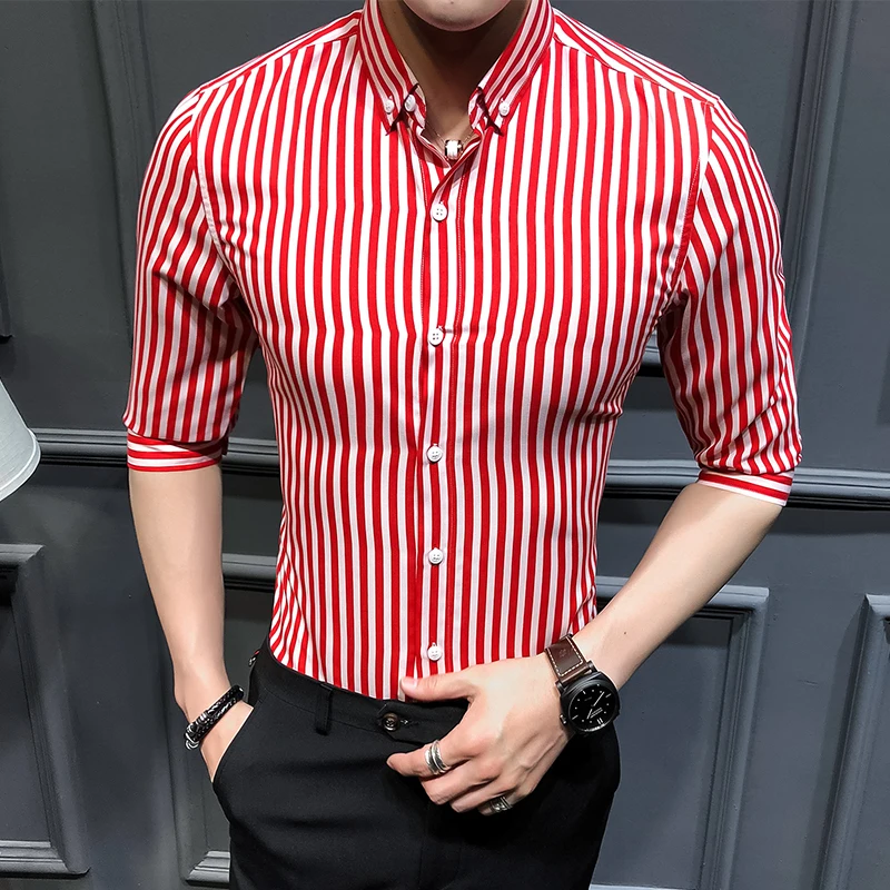 Denim Shirt Flannel Shirt Cotton Shirt Long Sleeve Shirt Silk Shirt Men Pirate Shirt Men Glitter Shirt Men See Shirt Men Hawaiian Shirt Shirts For Men Clothing Korean Slim Fit Half Sleeve Striped Shirt Men Casual Plus Size Business Formal Wear Chemise Homme 5XL-M