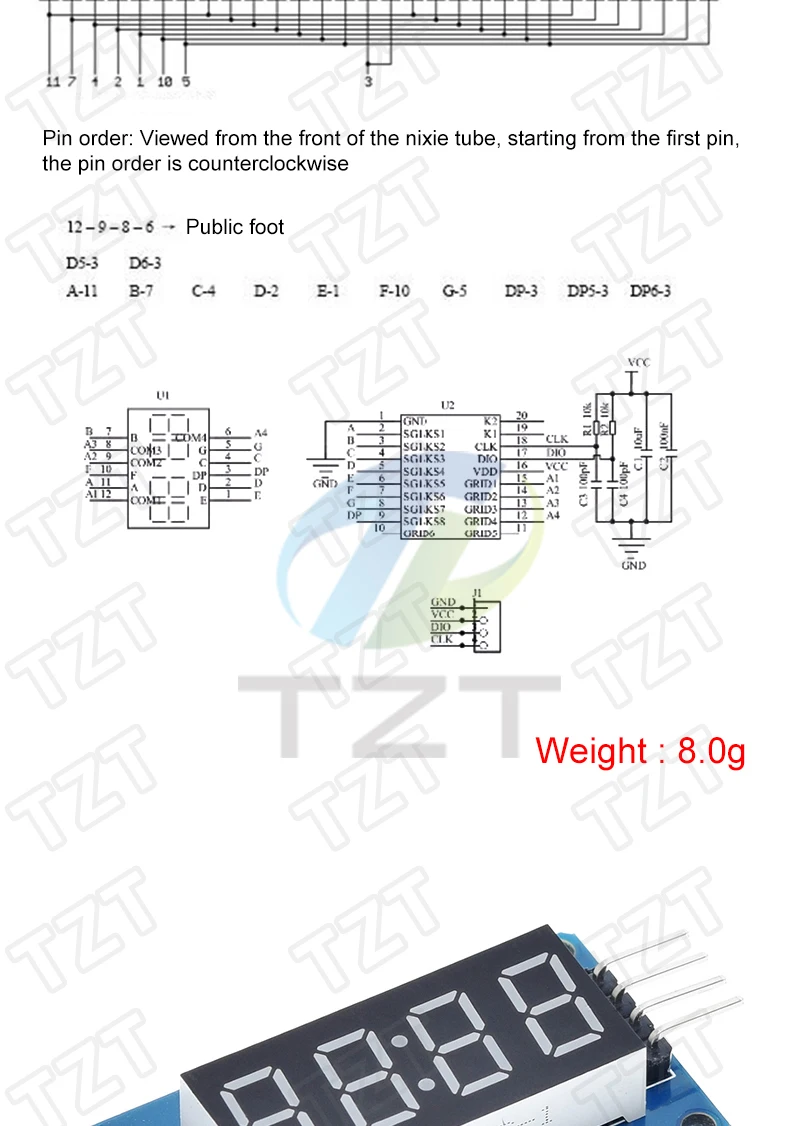 Tzt tm1637 4 Bit/tm1638/74 hc595 8-Bit-Digital-LED-Anzeigemodul 7 Segment 0,36 Zoll Uhr rote Anoden röhre vier serielle Treiber – Detail 3