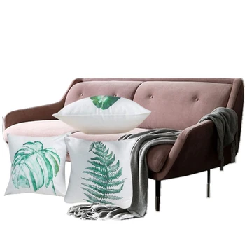 

4PCS Linen Throw Pillows Cases for Couch Decorative Cushion Covers,Green Plant 425C