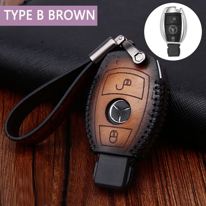 typeB BROWN Кожаный чехол для ключей в стиле ретро для Mercedes Benz AMG W203 W210 W211 W124 W202 W204 W205 W212 W176 CLS CLA - Название цвета: typeB BROWN