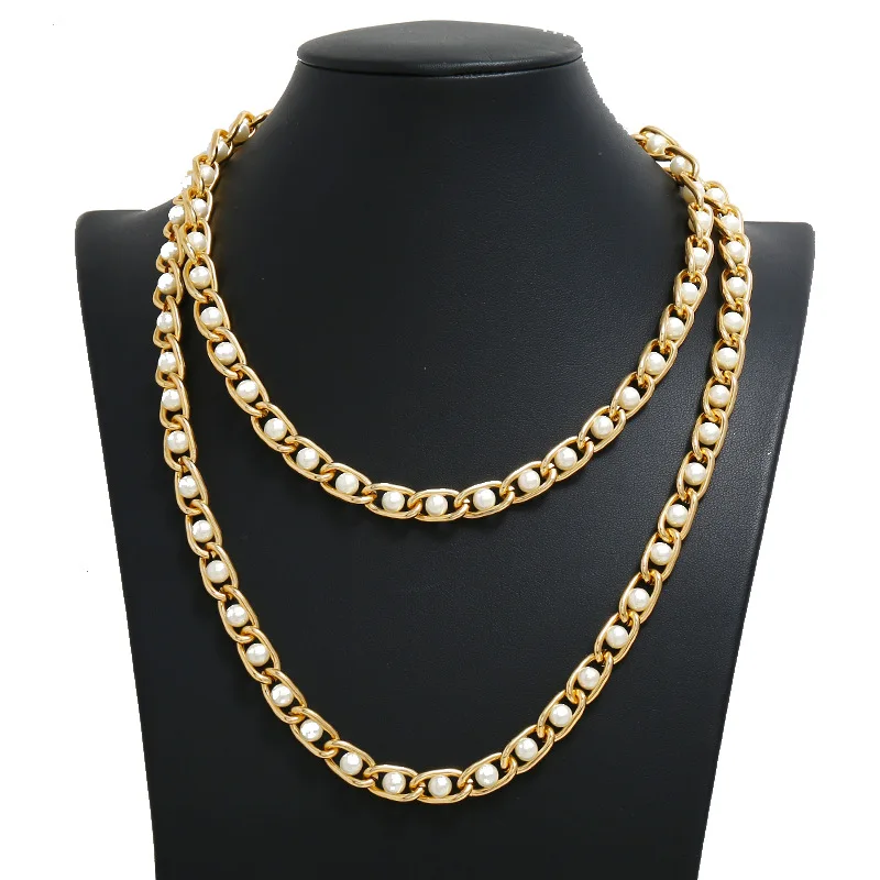 

Classic Simulated Pearl Necklace Women 100cm Length Exaggerated Long Link Chains Nacklace Best Gifts For Her Mother Collier