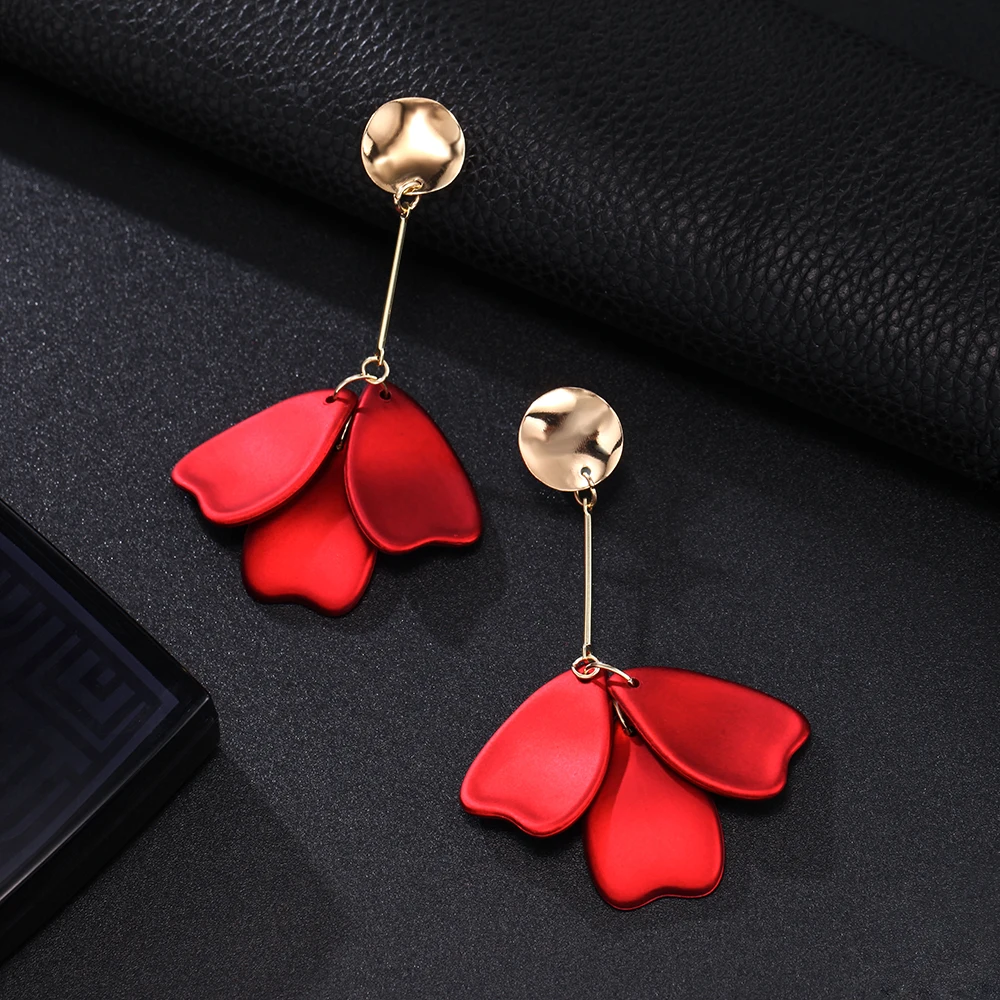New Design Fashion Statement Red Flower Petal Clip on Earrings for Women New Hot Party Earring for Women Jewelry ear clip earrings clip earrings ear clip ear accessories