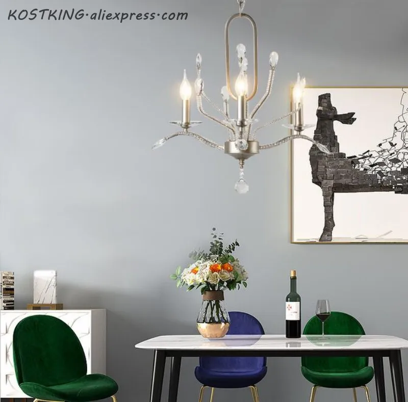 KOSTKING Современная Серебряная хрустальная люстра для освещения AC110V 220v lustre de cristal гостиная спальня лампа