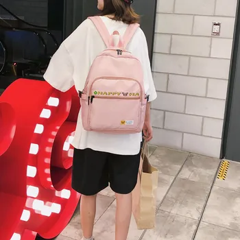 

Fashion Women Nylon Letter Color Capacity Student Backpack Travel Couple Bag School Ladies Female Small Multi-Function Kids