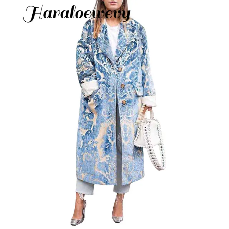 2019 осенний Повседневный Тренч женское длинное пальто с рисунком верхняя одежда