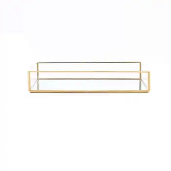 

Nordic Retro Storage Tray Gold Rectangle Glass Makeup Organizer Tray Dessert Plate Jewelry Display Home Kitchen Decor