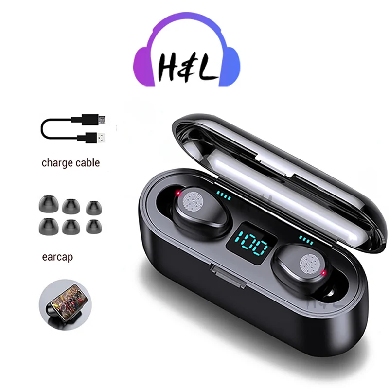 

F9 TWS Wireless Bluetooth Headphones 5.0 Earphones LED Display HIFI Sports Running Headset Support iOS/Android Phones HD Call