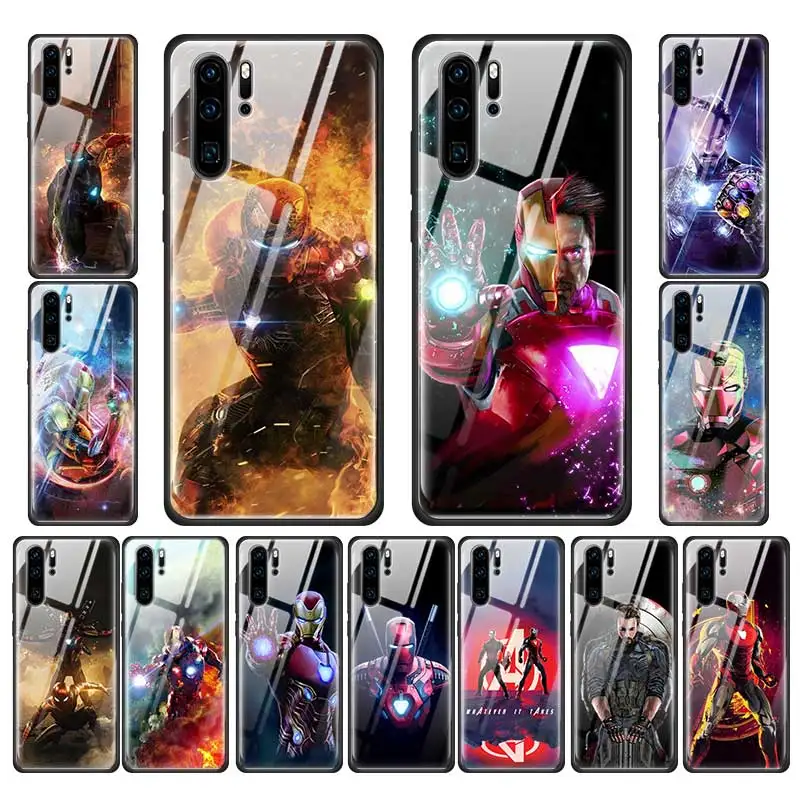 

Iron Man Marvel Avengers Tempered Glass Case Cover For Huawei P30 P20 P20Lite 2019 Honor 9X 9XPro 20 20Pro TPU Phone Shell