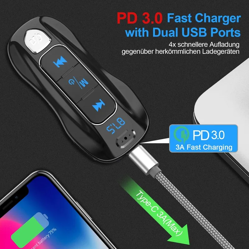 Складной автомобильный fm-передатчик Bluetooth 5,0 MP3 музыкальный плеер стерео DSP AUX PD3.0 Быстрая зарядка TF карта U диск громкой связи адаптер