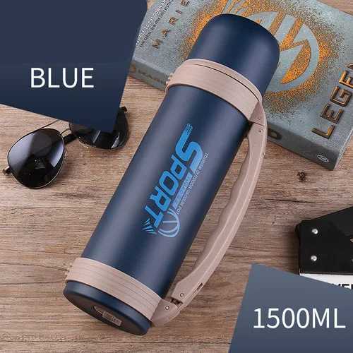 Blue1500ml 304 термос большой емкости из нержавеющей стали, 1200 мл, 1500 мл, 2л, для машины, для путешествий, портативная бутылка-термос л - Цвет: Blue1500ml