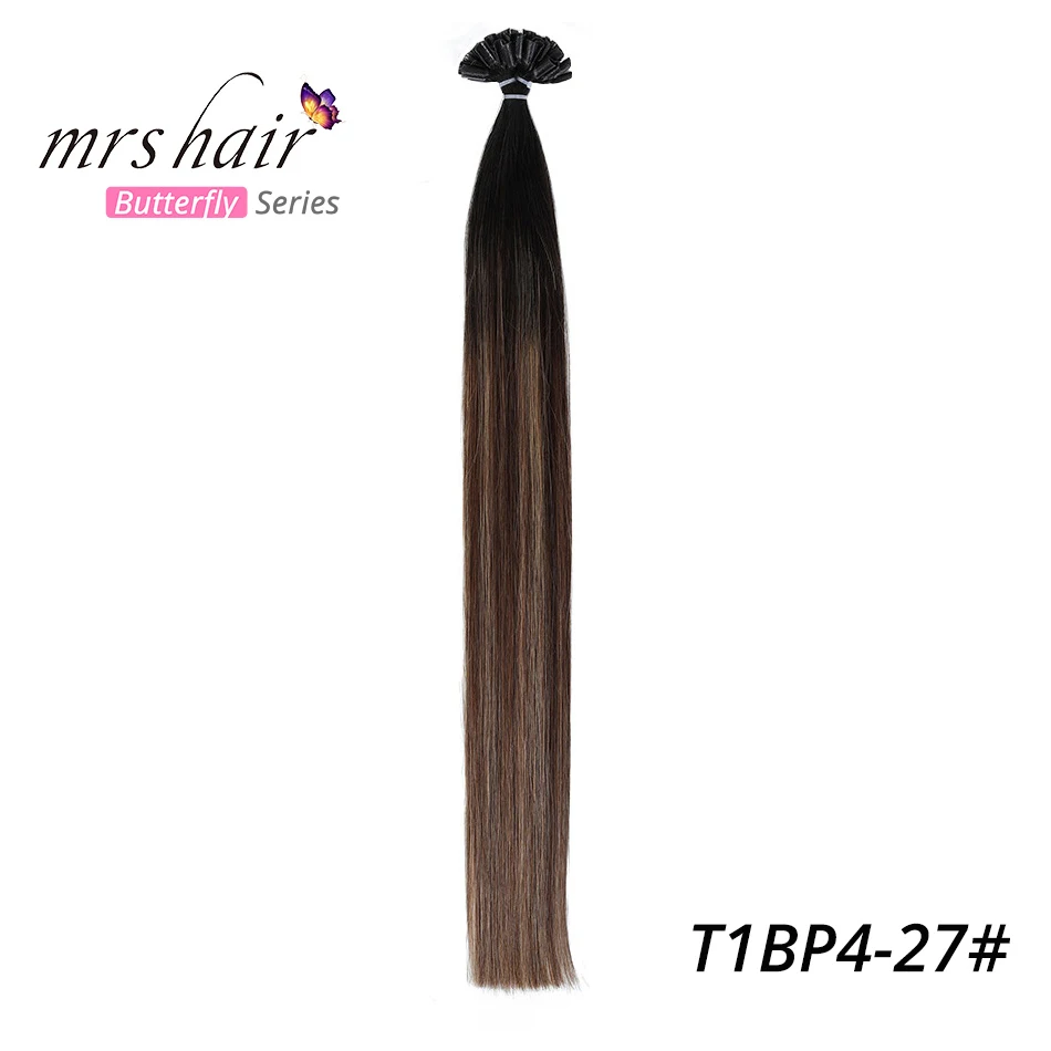 MRS HAIR, 1 г/шт., Омбре, накладные прямые волосы Remy Nail, кератиновые человеческие волосы, 50 шт., 14 дюймов, 18 дюймов, 20 дюймов - Цвет: T1BP4-27