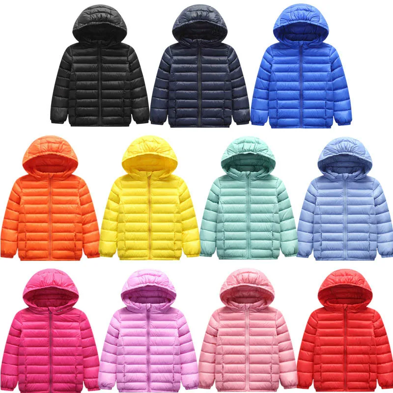 

Color Random Autumn Winter Children Pure Color Down Jacket Filled with Velvet Hooded Clothes Baby Thin Cotton Coat Winter Coat