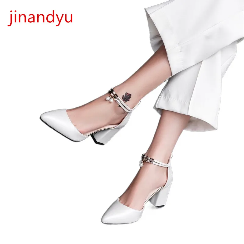 

High Heels Sandals Women Chunky Heels summer dresses for women on sale Fashion simple White close toe heels