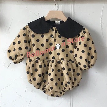 

BoBomoon 2020 Baby Girl Clothes Doll Collar Printing Fart Teddy Climbing Clothes Spring Autumn Dot Triangle Newborn Romper