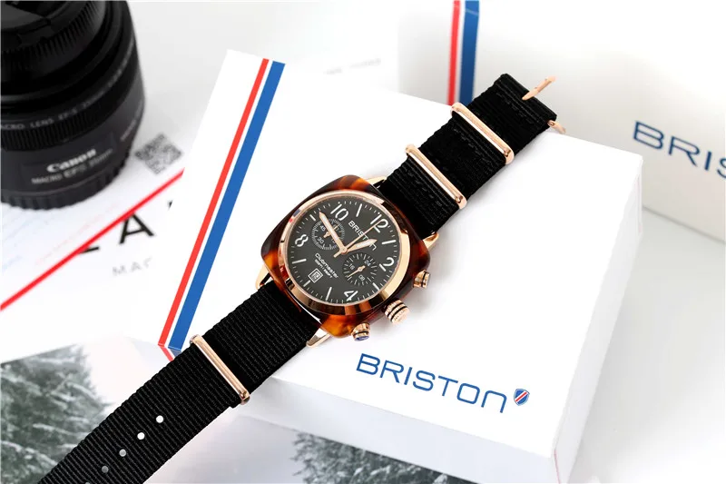 Оригинальные наручные часы BRISTON для пары, высококачественные Классические нейтральные кварцевые часы с золотым ободком/черным циферблатом с черным цветным ремешком