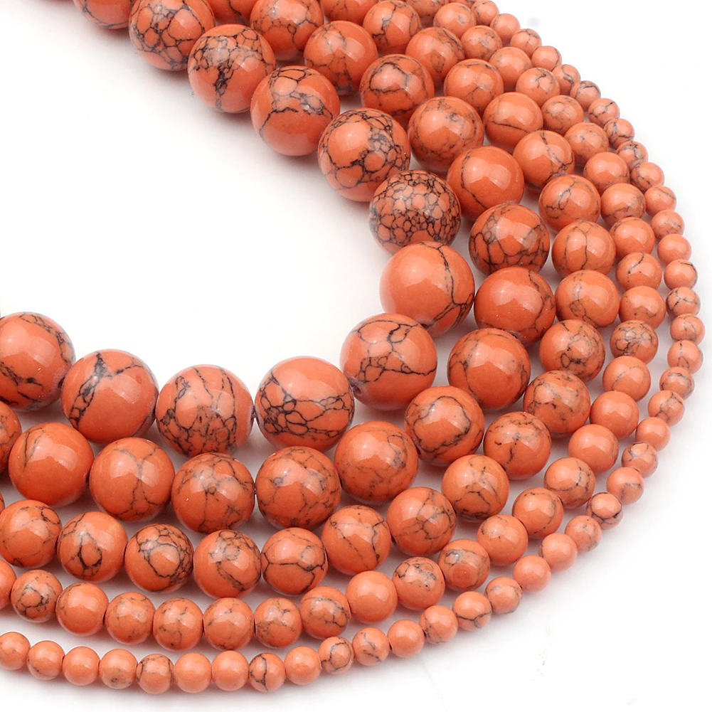 Natural Gem Stone Orange Howlite Turquoises Stone Beads 4/6/8/10/12mm Bracelet Fit Diy Charm Beads For Jewelry Making15''