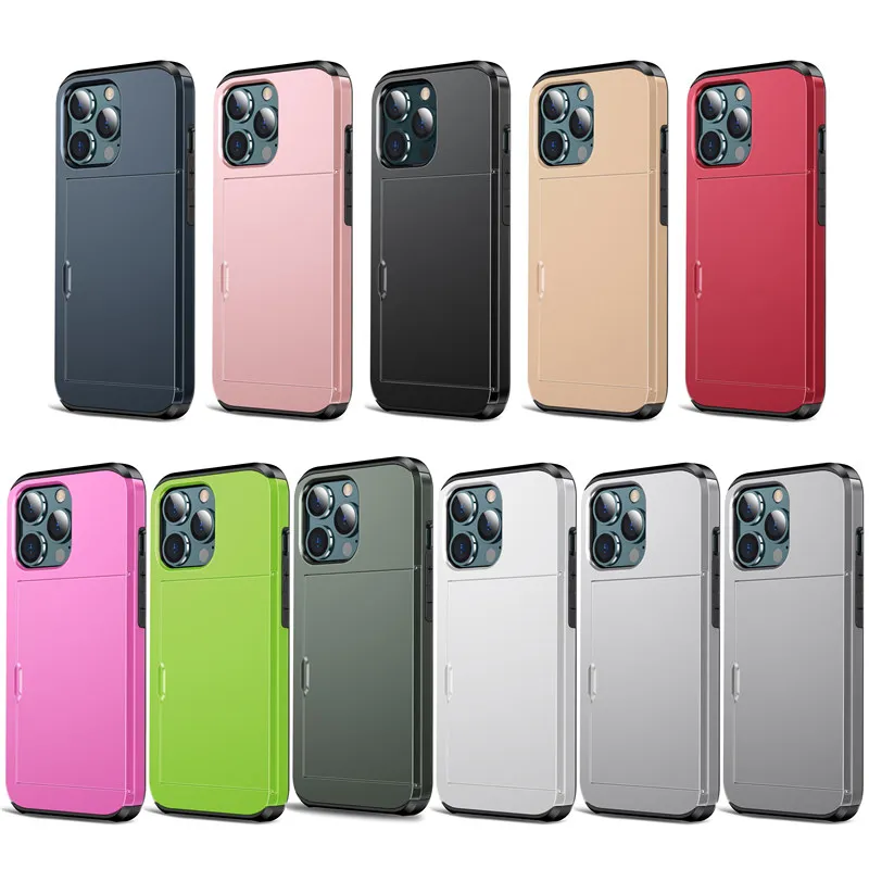 case iphone 11 Pro Max  Slide Card Bag Armor Phone Case For iPhone 12 11 13 Pro Max XR XS Max X 7 8 Plus 12 13 Pro 11 Shockproof Wallet Hard Back Cover phone cases for iphone 11 Pro Max 