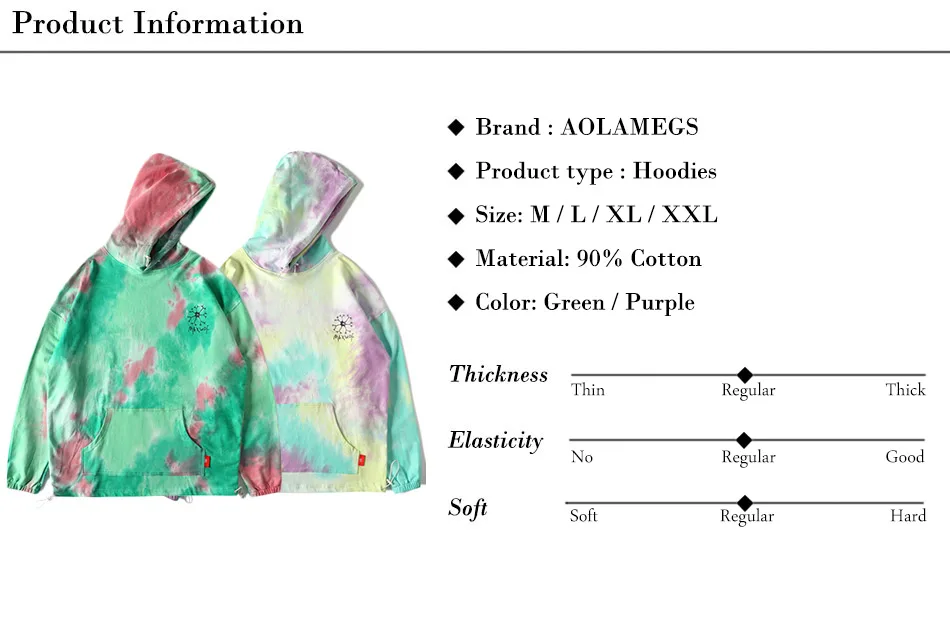 Aolamegs Men Hoodies Watercolor Pullover Casual Oversize Back Letter Print Hooded Sweatshirt Lovers Hip Hop Style Streetwear