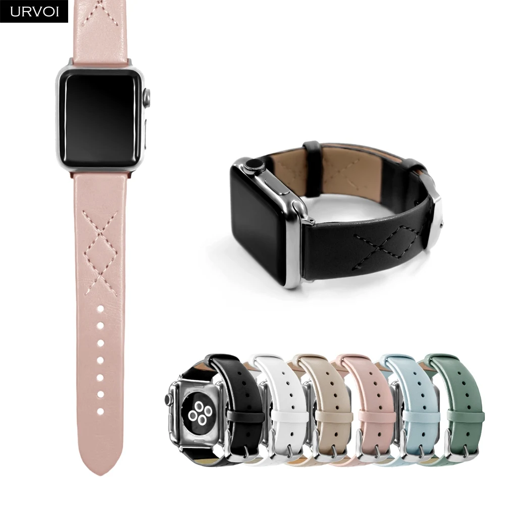 Кожаный ремешок URVOI для Apple Watch series 7 6 SE 5 4 3 2 браслет iWatch 41 45 мм со стразами