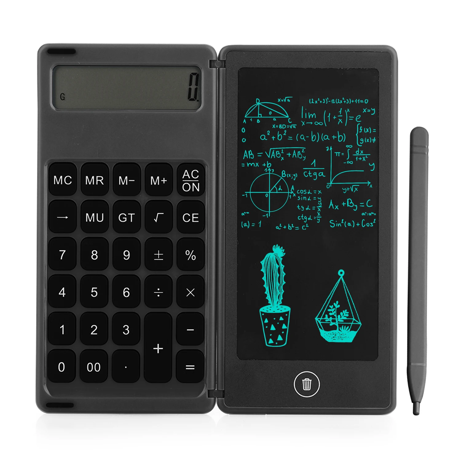 Dobrável calculadora & 6 Polegada lcd escrita tablet digital desenho almofada 12 dígitos display com caneta stylus apagar botão função de bloqueio