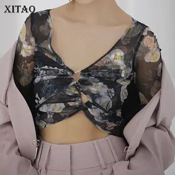 

XITAO Rivet Sheath T Shirt Fashion New 2020 Spring Full Sleeve Thin Small Fresh Casual Style Loose Print Irregular Tee XJ4461