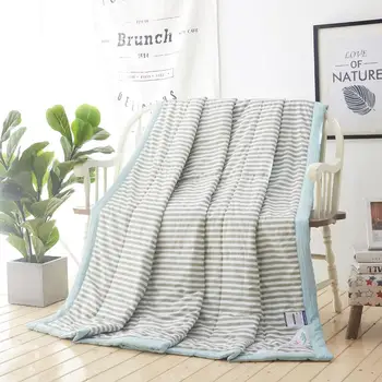 

Super Comfortable!! Quality Green Stripe Cotton Summer Air Conditioner Cool Thin Quilt Home Textile Bedding Comforters Duvets