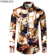Роскошная Средневековая мужская рубашка из шелка и сатина с принтом, мужские рубашки, повседневные рубашки на пуговицах, вечерние рубашки на Хэллоуин, Camisas XXL