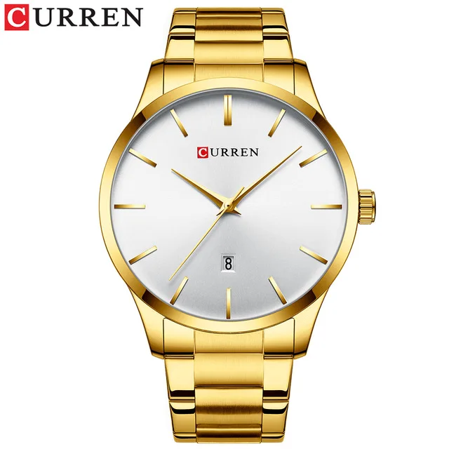 gold white CURREN новые часы Мужские Модные Стильные Классические кварцевые часы мужские часы из нержавеющей стали деловые мужские наручные часы нарядные часы - Цвет: gold white