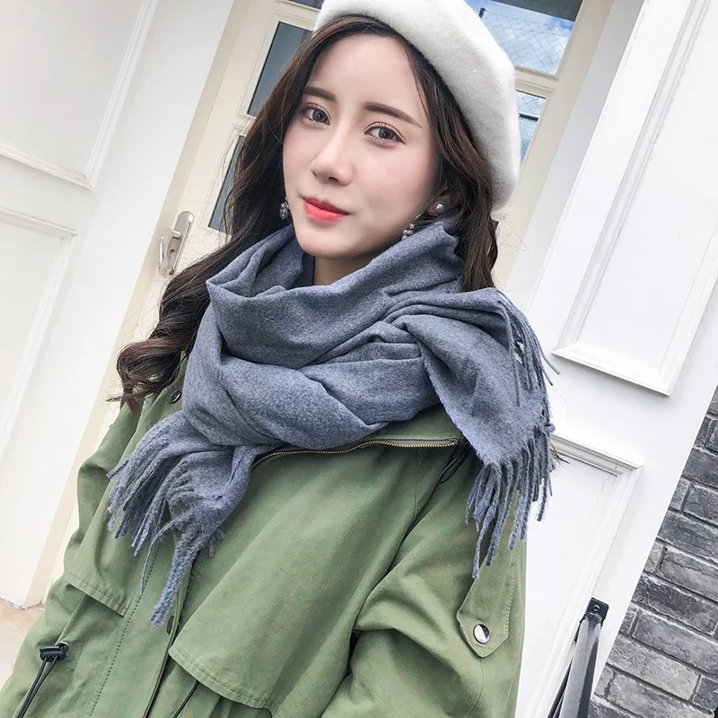 

2019 new autumn and winter women's scarf super soft solid color warm imitation cashmere scarf tassel large shawl multicolor