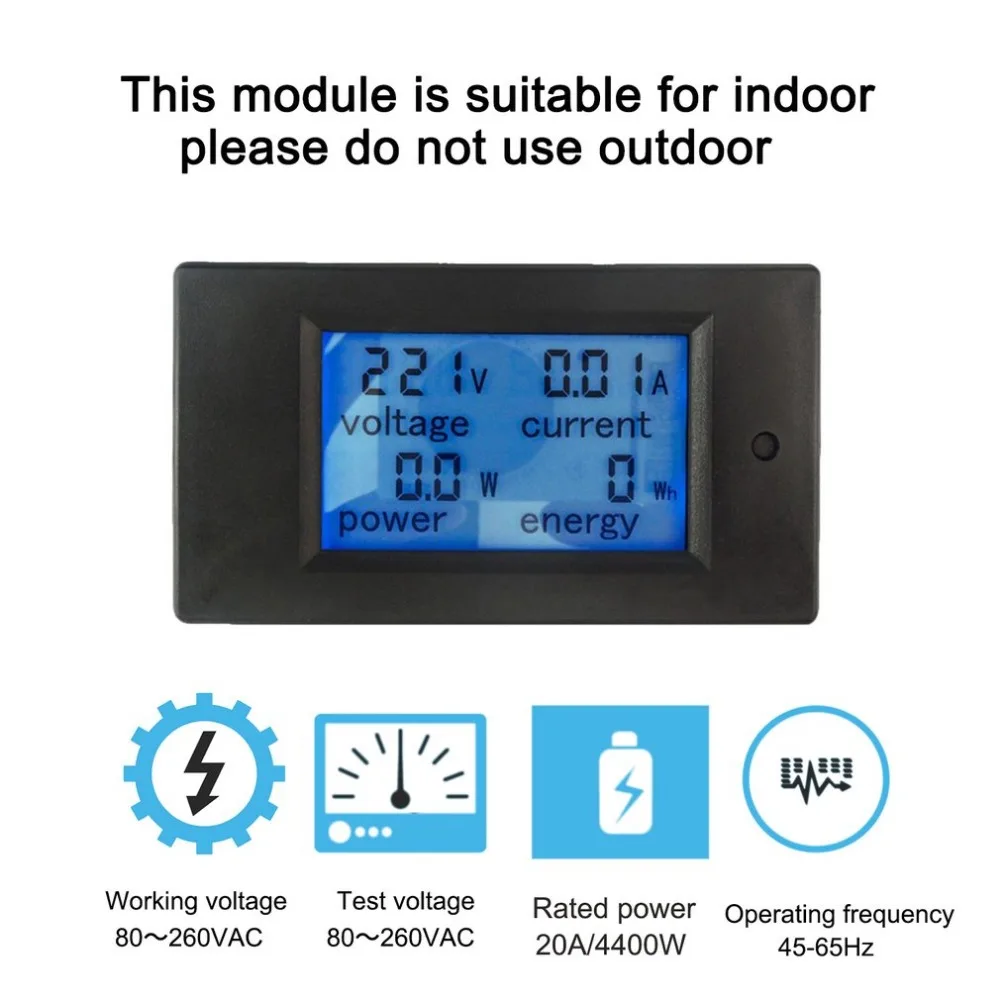 AC 80V-260V 20A 4 in 1 Digital LCD Display Digital Current Voltmeter Ammeter Power Energy Multimeter Panel Tester Meter