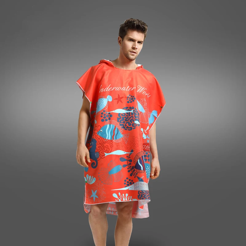 Printing Changing Robe Bath Towel Outdoor Adult Hooded Beach Towel Poncho Bathrobe Towels Man Bathrobe