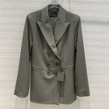 

Brand fashion women's high-end luxury autumn vintage British wool double-breasted slim suit blazer coat