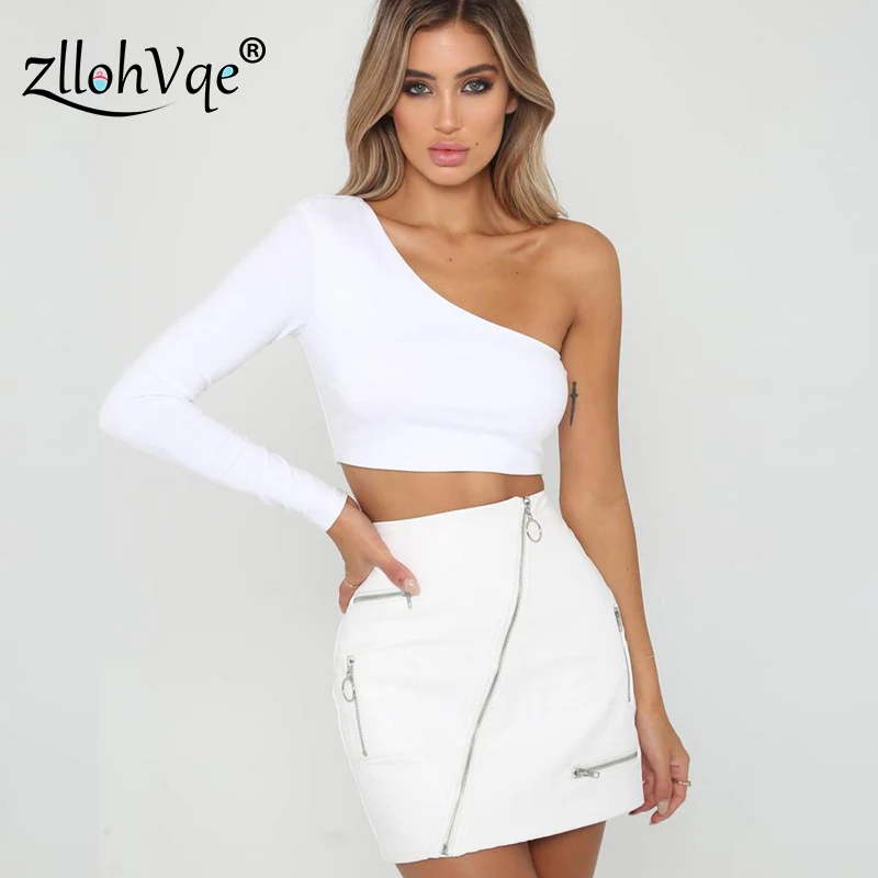Zllohvqe Long Sleeve Sexy Off Shoulder Top Fashion Skew Collar Women Top