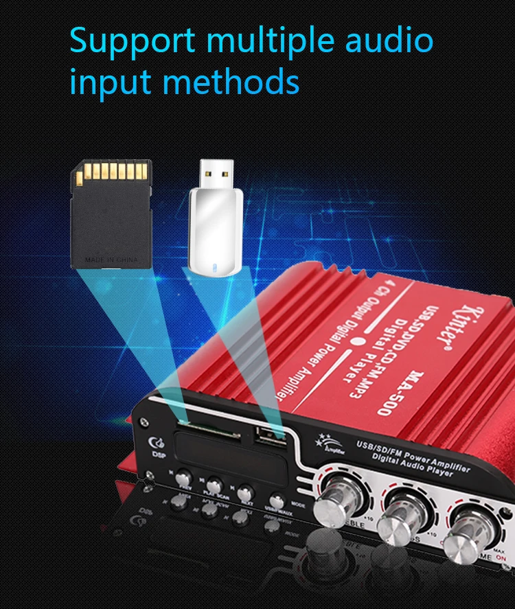 Kinter MA-500 звуковые усилители аудио 4 канала для динамиков Hifi стерео с SD USB Bluetooth FM радио управление громкостью басов