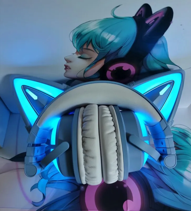 Orignal Full new YOWU 3S Cat ears Blue Wireless bluetooth headset  LED Luminescence Comics game headphone for girl