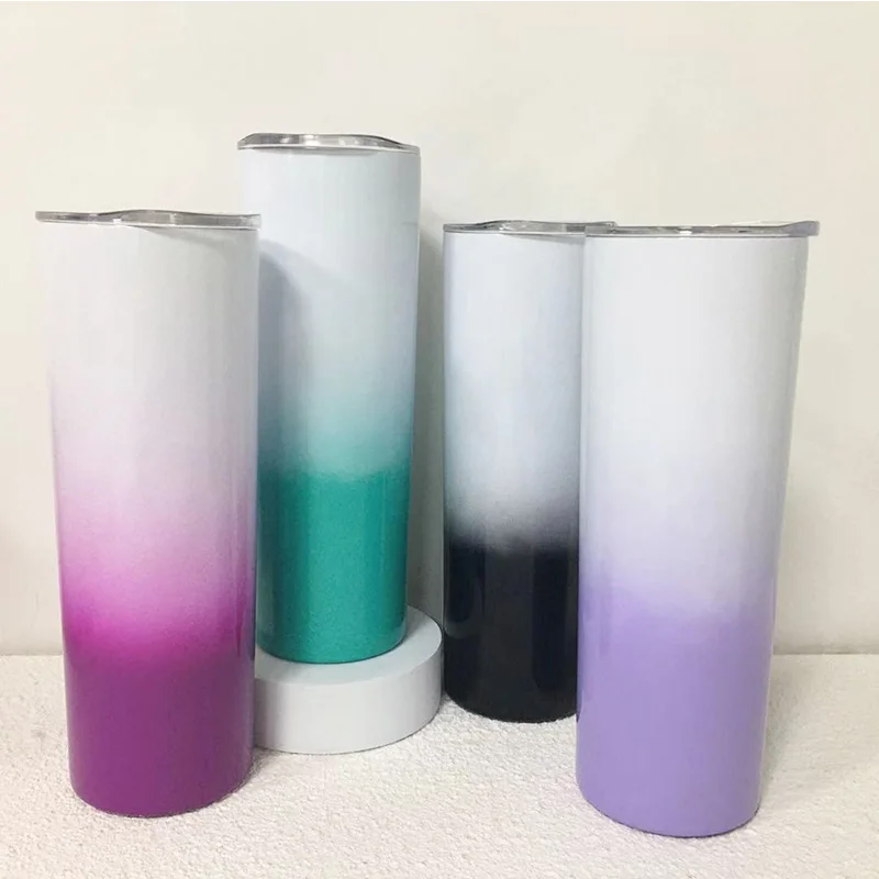 

20oz Gradient Skinny Tumbler With Sealed Lid Straw Water Bottle Wine Tumblers Mugs Eco-Friendly Vacuum Insulated Cup For Party