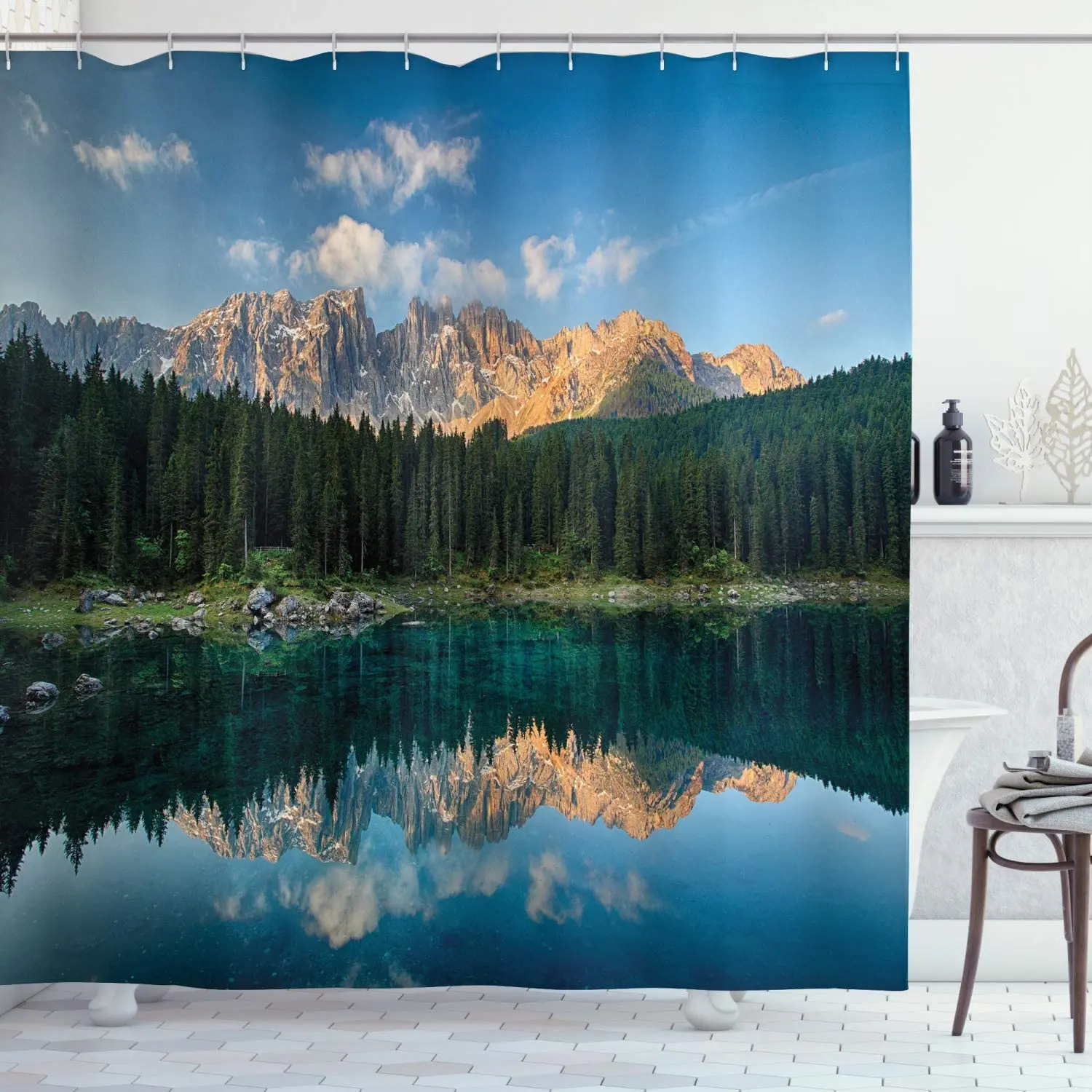 

Озеро горный лес пейзаж Lago Di Carezza дикая природа живописное изображение тканевый Декор для ванной