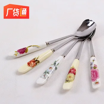 

Ceramic Stainless Steel Spoon Daily Use Stirring Spoon bei shao Creative