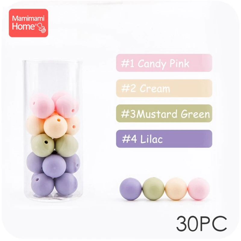 Pink-Lilac Mamihome 30 шт., силиконовые бусины, детский Прорезыватель для зубов, сделай сам, ожерелье для кормления, держатель на цепочке для соски, пищевой силикон, детские товары - Цвет: Pink-Lilac