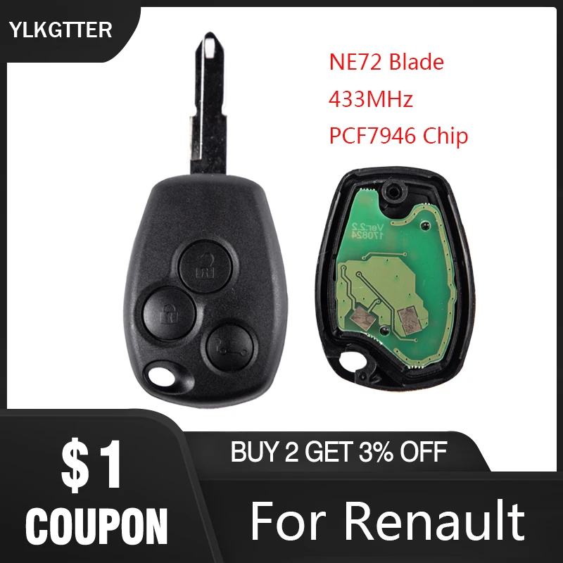 YLKGTTER 3 кнопки дистанционного ключа автомобиля для Renault Duster Logan Fluence Clio Vivaro Megane