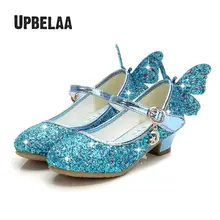 Девичьи на высоком каблуке; обувь принцессы; детская обувь; блестящие кожаные сандалии с бабочкой и стразами; детская обувь; обувь для свадебной вечеринки