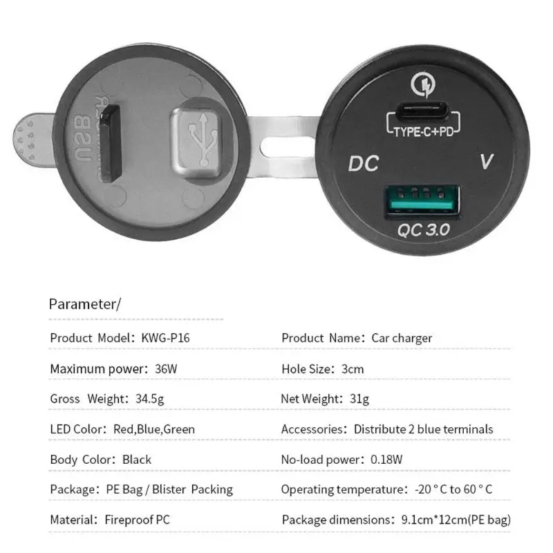 Водонепроницаемый 12V 24V Тип C PD КК 3,0 USB Автомобильное зарядное устройство со светодиодом вольтметр Мощность адаптер для смарт-телефонов и планшетных лодка мотоцикл