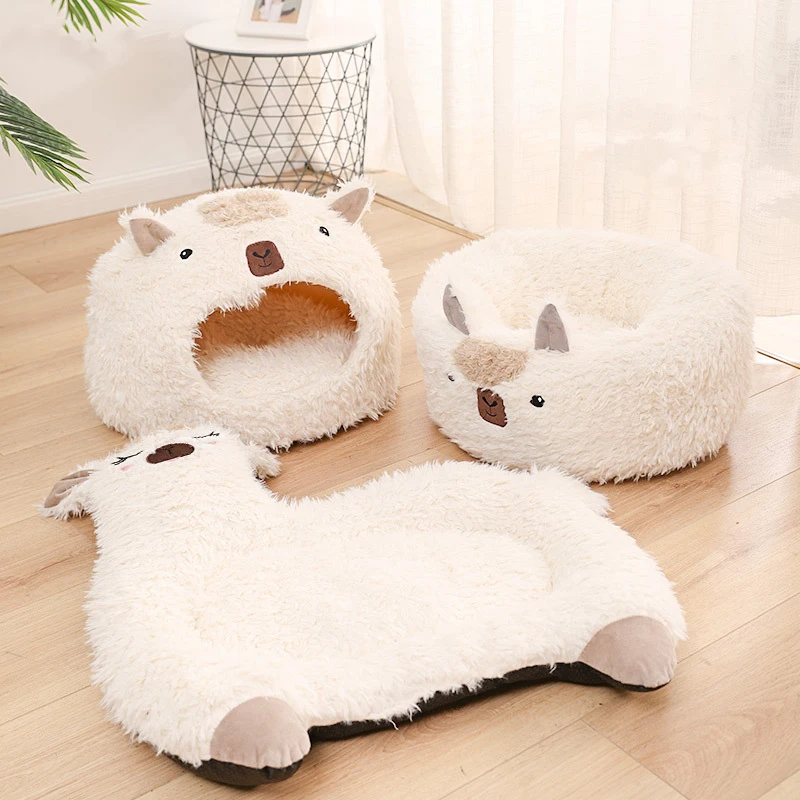 

Alpaca Series Pet Cat Bed Winter Warm Cat Nest Semi Enclosed Yurt Dog House Breathable Small Cats Dogs Sleeping Pad Pet Supplies