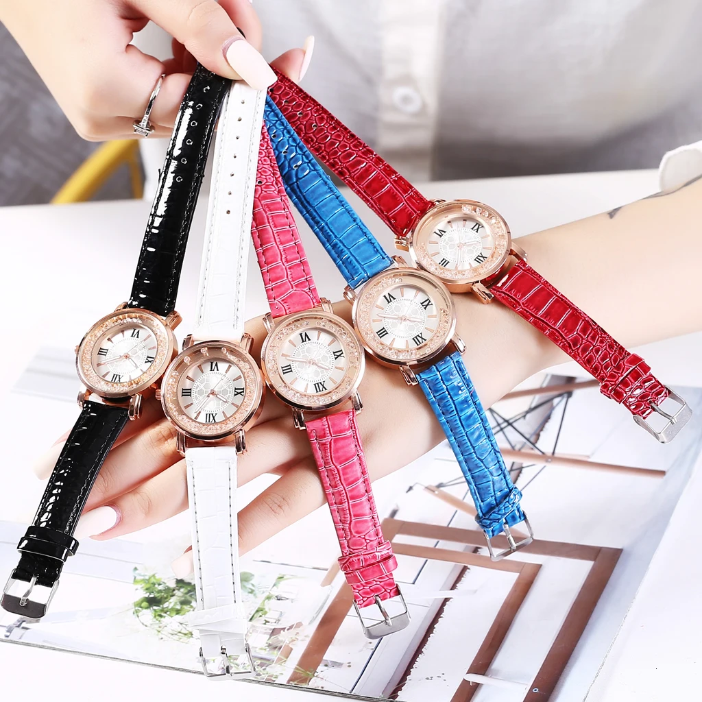 Лидер продаж Модные женские кожаные часы с бриллиантами роскошные женские кварцевые часы Relogio Feminino