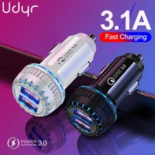 Автомобильное зарядное устройство Udyr 3,1 A с двумя usb-портами для iPhone X 11, samsung, huawei, Xiaomi, автомобильное зарядное устройство, быстрый светодиодный, быстрая зарядка 3,0, зарядное устройство для мобильного телефона