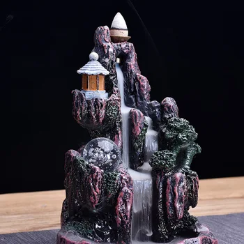 

High Mountain Waterfall Backflow Incense Burner LED Glowing Ball And 20Pcs Incense Cones Home Incense Holder